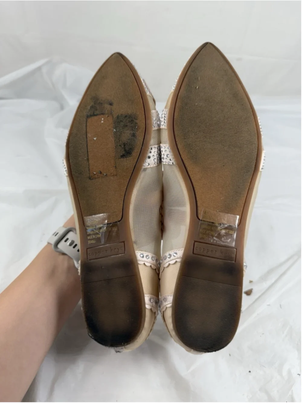 Copper Key Crystal Pointed Toe Butterfly Flat Shoes Womens 8M